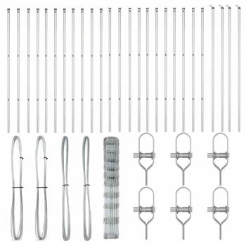 Feldzaun 1,2 x 50 m verzinkter Stahl, Zaunpfosten 13 Stück Ø32 mm 170 cm verzinkter Stahl