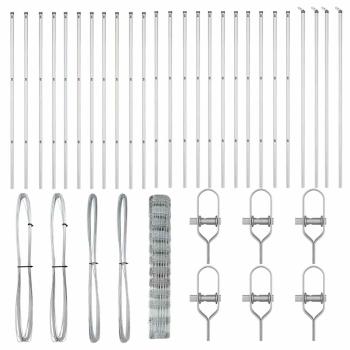 Feldzaun 1,2x50 m verzinkter Stahl, Zaunpfosten 13 Stück Ø32 mm 170 cm verzinkter Stahl