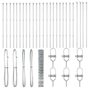 Feldzaun 1.2x50 m verzinkter Stahl, Zaunpfähle 13 Stk Ø32 mm 170 cm verzinkter Stahl