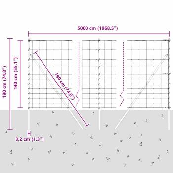 Field Fence 1.4x50 m feuerverzinkter Stahl, Zaunpfosten 13 Stück Ø32 mm 190 cm feuerverzinkter Stahl