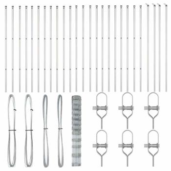 Field Fence 1.4x50 m feuerverzinkter Stahl, Zaunpfosten 13 Stück Ø32 mm 190 cm feuerverzinkter Stahl