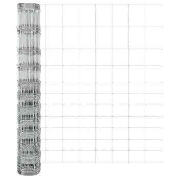 Field Fence 1.4x50 m feuerverzinkter Stahl, Zaunpfosten 13 Stück Ø32 mm 190 cm feuerverzinkter Stahl