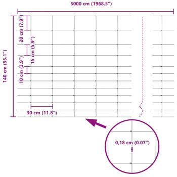 Feldzaun 1.4x50 m Verzinkter Stahl, Zaunpfosten 13 Stück Ø32 mm 190 cm Verzinkter Stahl