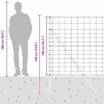 Feldzaun 1,4x50 m Verzinkter Stahl, Zaunpfosten 13 Stück Ø32 mm 190 cm Verzinkter Stahl