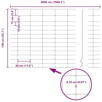 Feldzaun 1,4x50 m verzinkter Stahl, Zaunpfosten 13 Stück Ø32 mm 190 cm verzinkter Stahl