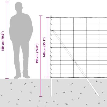 Feldzaun 1,4x50 m verzinkter Stahl, Zaunpfosten 13 Stück Ø32 mm 190 cm verzinkter Stahl