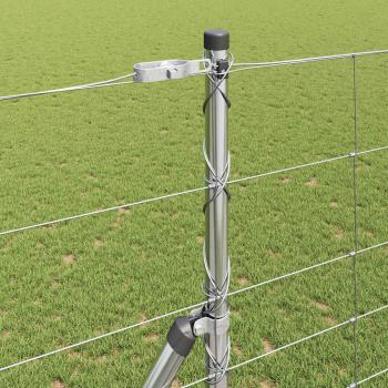 Feldzaun 1,4x50 m verzinkter Stahl, Zaunpfosten 13 Stück Ø32 mm 190 cm verzinkter Stahl