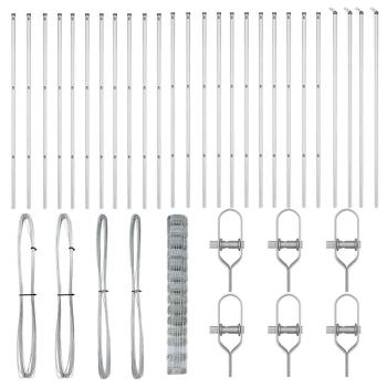 Feldzaun 1,4x50 m verzinkter Stahl, Zaunpfosten 13 Stück Ø32 mm 190 cm verzinkter Stahl