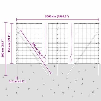 Feldzaun 1,5x50 m Verzinkter Stahl, Zaunpfosten 13 Stück Ø32 mm 200 cm Verzinkter Stahl