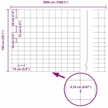 Feldzaun 1,5x50 m Verzinkter Stahl, Zaunpfosten 13 Stück Ø32 mm 200 cm Verzinkter Stahl
