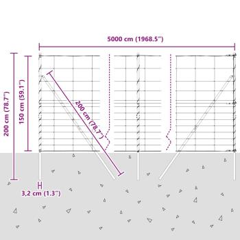 Feldzaun 1,5x50 m Feuerverzinkter Stahl, Zaunpfosten 13 Stück Ø32 mm 200 cm Feuerverzinkter Stahl