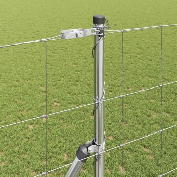 Feldzaun 1,5x50 m verzinkter Stahl, Zaunpfosten 13 Stk Ø32 mm 200 cm verzinkter Stahl