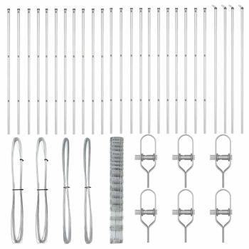 Feldzaun 1,5x50 m verzinkter Stahl, Zaunpfosten 13 Stk Ø32 mm 200 cm verzinkter Stahl