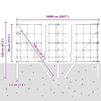 Feldzaun 0,8x100 m verzinkter Stahl, Zaunpfosten 13 Stück Ø32 mm 120 cm verzinkter Stahl