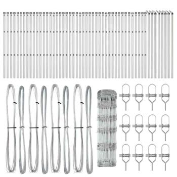 Feldzaun 0,8x100 m verzinkter Stahl, Zaunpfosten 13 Stück Ø32 mm 120 cm verzinkter Stahl