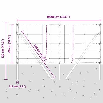 Feldzaun 0,8x100 m verzinkter Stahl, Zaunpfosten 13 Stück Ø32 mm 120 cm verzinkter Stahl