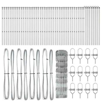 Feldzaun 0,8 x 100 m aus verzinktem Stahl, Zaunpfosten 13 Stk. Ø32 mm 120 cm aus verzinktem Stahl