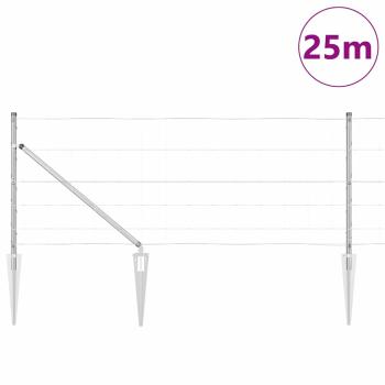 Feldzaun 0.8x25 m Verzinkter Stahl, Zaunpfosten mit Spike 13 Stück Ø32 mm 100 cm Verzinkter Stahl