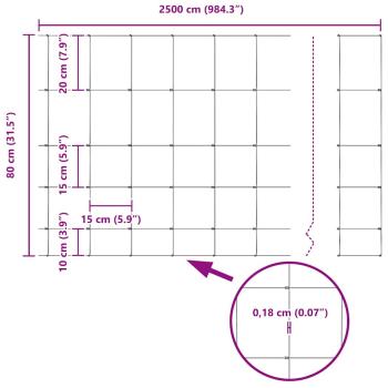 Feldzaun 0.8x25 m Verzinkter Stahl, Zaunpfosten mit Spike 13 Stück Ø32 mm 100 cm Verzinkter Stahl