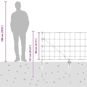 Feldzaun 0.8x25 m Verzinkter Stahl, Zaunpfosten mit Spike 13 Stück Ø32 mm 100 cm Verzinkter Stahl