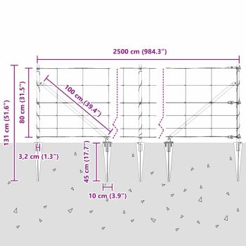 Weidezaun 0,8x25 m Verzinkter Stahl, Zaunpfosten mit Spike 13 Stk Ø32 mm 100 cm Verzinkter Stahl