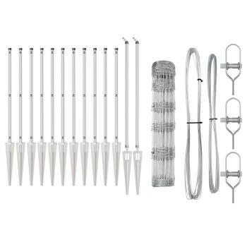 Weidezaun 0,8x25 m Verzinkter Stahl, Zaunpfosten mit Spike 13 Stk Ø32 mm 100 cm Verzinkter Stahl