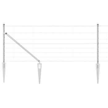 Feldzaun 0,8x25 m verzinkter Stahl, Zaunpfosten mit Spike 13 stk Ø32 mm 100 cm verzinkter Stahl