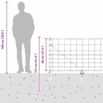 Feldzaun 0,8x25 m verzinkter Stahl, Zaunpfosten mit Spike 13 stk Ø32 mm 100 cm verzinkter Stahl