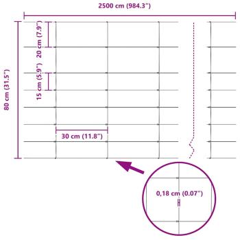 Feldzaun 0,8x25 m verzinkter Stahl, Zaunpfosten mit Spike 13 Stück Ø32 mm 100 cm verzinkter Stahl