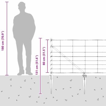 Feldzaun 0,8x25 m verzinkter Stahl, Zaunpfosten mit Spike 13 Stück Ø32 mm 100 cm verzinkter Stahl