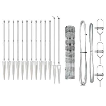 Feldzaun 0,8x25 m verzinkter Stahl, Zaunpfosten mit Spike 13 Stück Ø32 mm 100 cm verzinkter Stahl