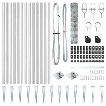Feldzaun 0,8x25 m verzinkter Stahl, Zaunpfosten mit Spike 13 Stück Ø32 mm 100 cm verzinkter Stahl