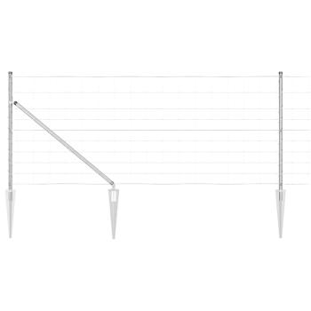 Feldzaun 1x25 m Verzinkter Stahl, Zaunpfosten mit Spike 13 Stück Ø32 mm 120 cm Verzinkter Stahl