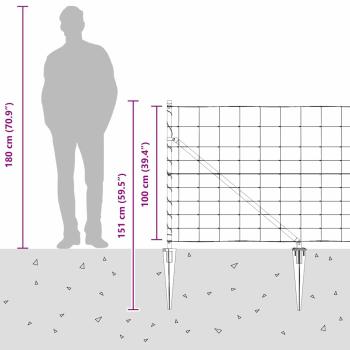 Feldzaun 1x25 m Verzinkter Stahl, Zaunpfosten mit Spike 13 Stück Ø32 mm 120 cm Verzinkter Stahl