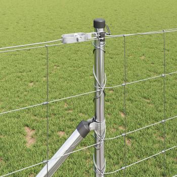 Feldzaun 1x25 m Verzinkter Stahl, Zaunpfosten mit Spike 13 Stück Ø32 mm 120 cm Verzinkter Stahl