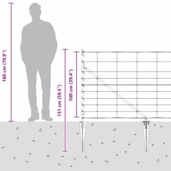 Feldzaun 1x25 m verzinkter Stahl, Zaunpfosten mit Spike 13 Stück Ø32 mm 120 cm verzinkter Stahl