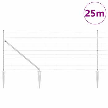 Feldzaun 1x25 m verzinkter Stahl, Zaunpfosten mit Spike 13 Stück Ø32 mm 120 cm verzinkter Stahl