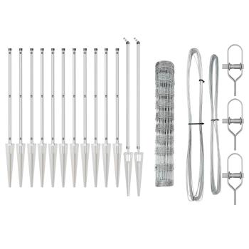 Feldzaun 1x25 m verzinkter Stahl, Zaunpfosten mit Spike 13 Stück Ø32 mm 120 cm verzinkter Stahl