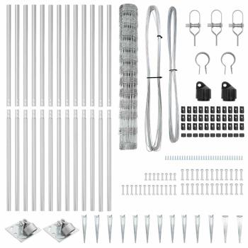 Feldzaun 1,2x25 m aus verzinktem Stahl, Zaunpfosten mit Spitze 13 Stück Ø32 mm 140 cm aus verzinktem Stahl