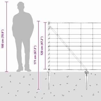 Feldzaun 1.2x25 m Verzinkter Stahl, Zaunpfosten mit Erdspießen 13 Stück Ø32 mm 140 cm Verzinkter Stahl