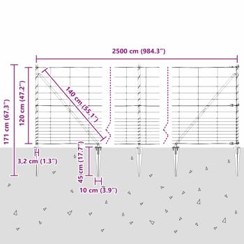 Feldzaun 1,2x25 m Verzinkter Stahl, Zaunpfosten mit Spike 13 Stück Ø32 mm 140 cm Verzinkter Stahl