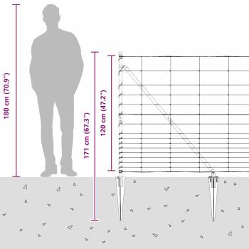 Feldzaun 1,2x25 m Verzinkter Stahl, Zaunpfosten mit Spike 13 Stück Ø32 mm 140 cm Verzinkter Stahl