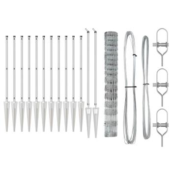Feldzaun 1,2x25 m Verzinkter Stahl, Zaunpfosten mit Spike 13 Stück Ø32 mm 140 cm Verzinkter Stahl