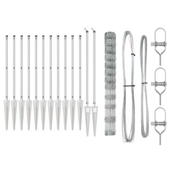 Feldzaun 1,4x25 m Verzinkter Stahl, Zaunpfosten mit Spitze 13 Stück Ø32 mm 160 cm Verzinkter Stahl