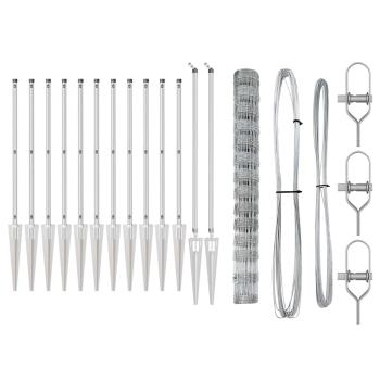 Feldzaun 1,4x25 m Verzinkter Stahl, Zaunpfosten mit Spitze 13 Stück Ø32 mm 160 cm Verzinkter Stahl