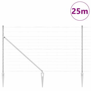 Feldzaun 1,4 x 25 m Verzinkter Stahl, Zaunpfosten mit Spitze 13 Stück Ø32 mm 160 cm Verzinkter Stahl