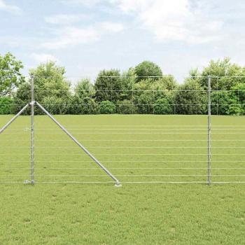ARDEBO.de - Feldzaun 1.5x25 m feuerverzinkter Stahl, Zaunpfosten mit Spike 13 Stück Ø32 mm 170 cm feuerverzinkter Stahl