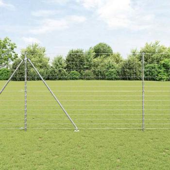 ARDEBO.de - Feldzaun 1,6 x 25 m Verzinkter Stahl, Zaunpfosten mit Spike 13 Stück Ø32 mm 180 cm Verzinkter Stahl