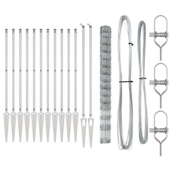 Feldzaun 1,6 x 25 m Verzinkter Stahl, Zaunpfosten mit Spike 13 Stück Ø32 mm 180 cm Verzinkter Stahl