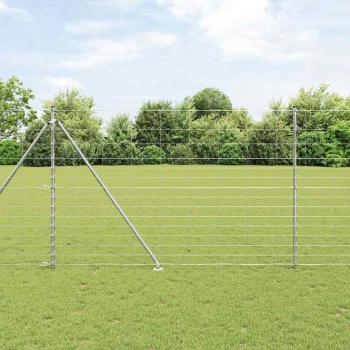 ARDEBO.de - Feldzaun 1.6x25 m verzinkter Stahl, Zaunpfosten mit Spike 13 Stück Ø32 mm 180 cm verzinkter Stahl
